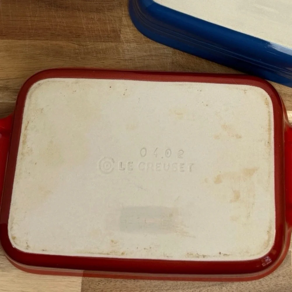Le Creuset 1 Qt Mini Rectangular Baking Dishes 7x5 Stoneware Red Blue Set of 2